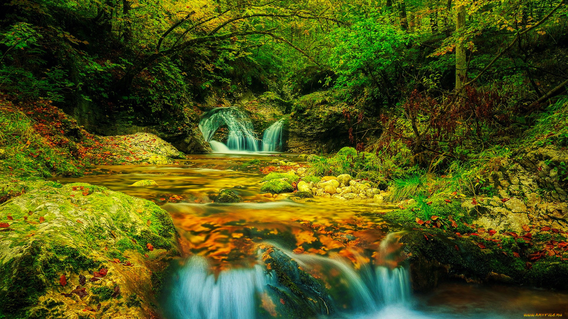 waterfall at korita mostnice, slovenia, , , waterfall, at, korita, mostnice